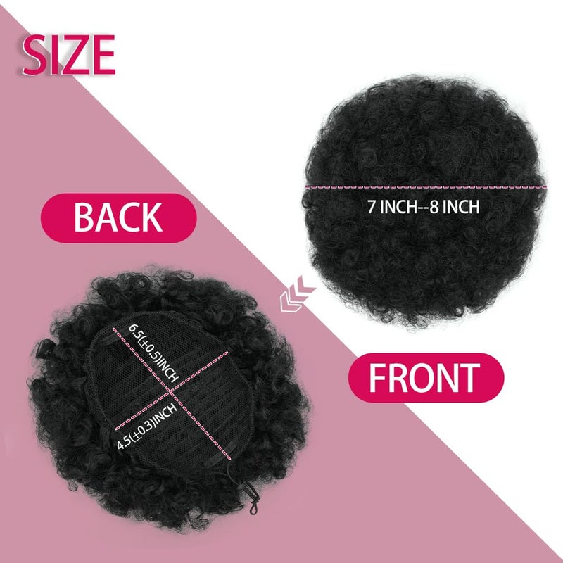 rosmile Afro Puff Drawstring Ponytail Extension for Black Women, Premium Black 1B# 80gram Short Synthetic Afro Puff Ponytail for Natural Hair,Clip On Kinky Drawstring Curly Ponytail Bun - Image 5